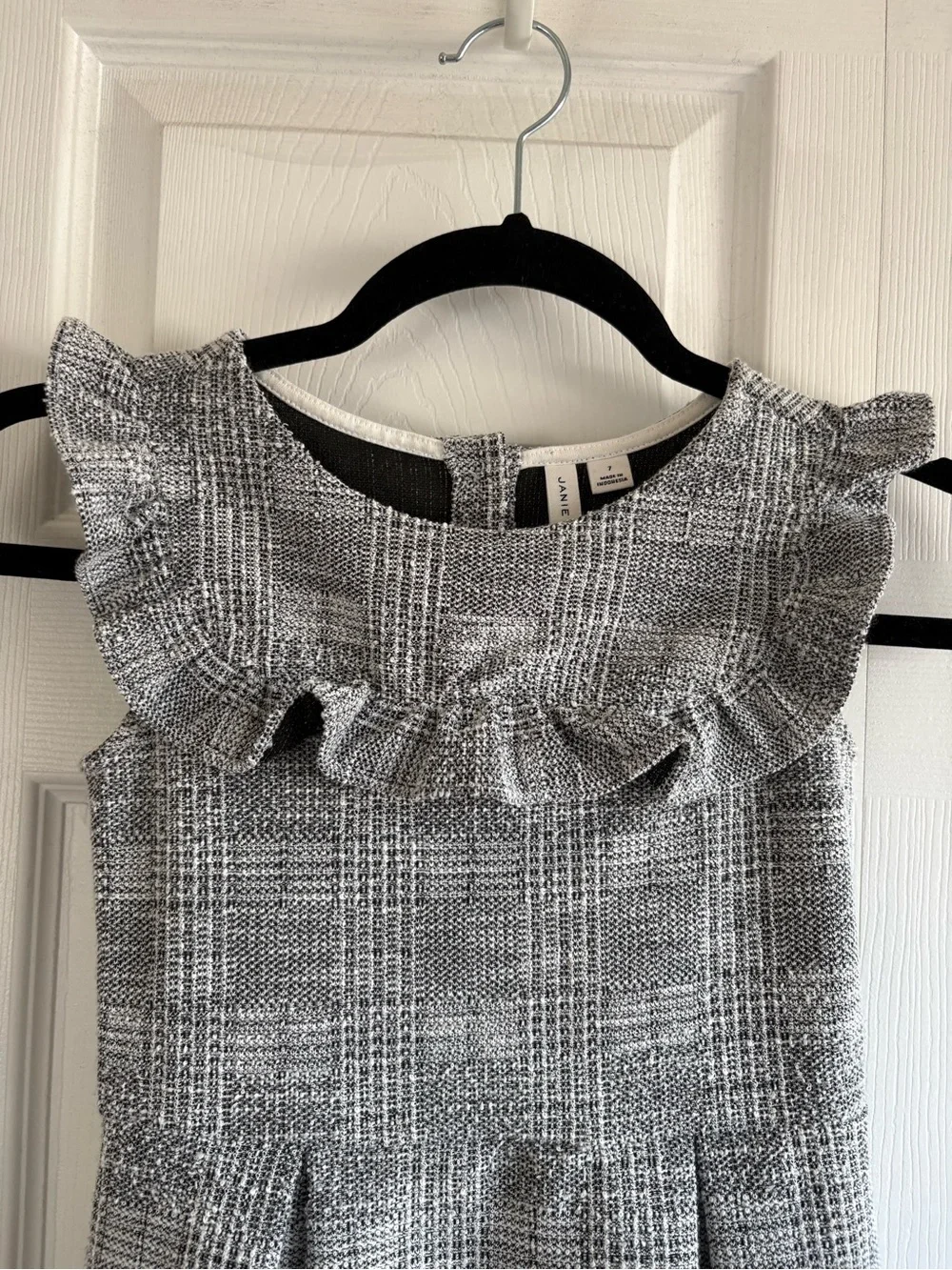 Janie and Jack Tweed‎ Dress Black White Woven A-Line Ruffle 7 Preppy Occasion
